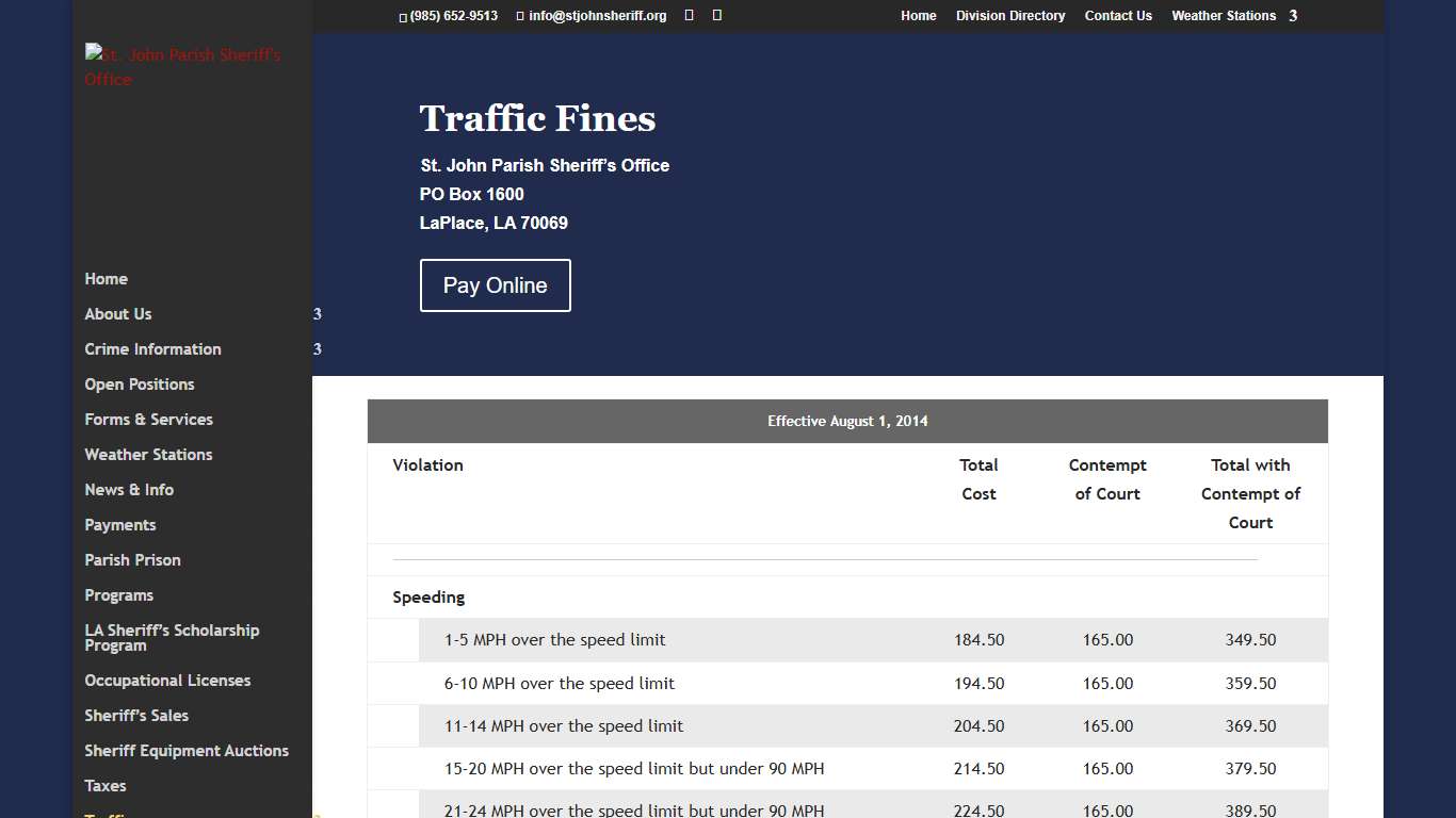 Traffic Fines | St. John Parish Sheriff's Office
