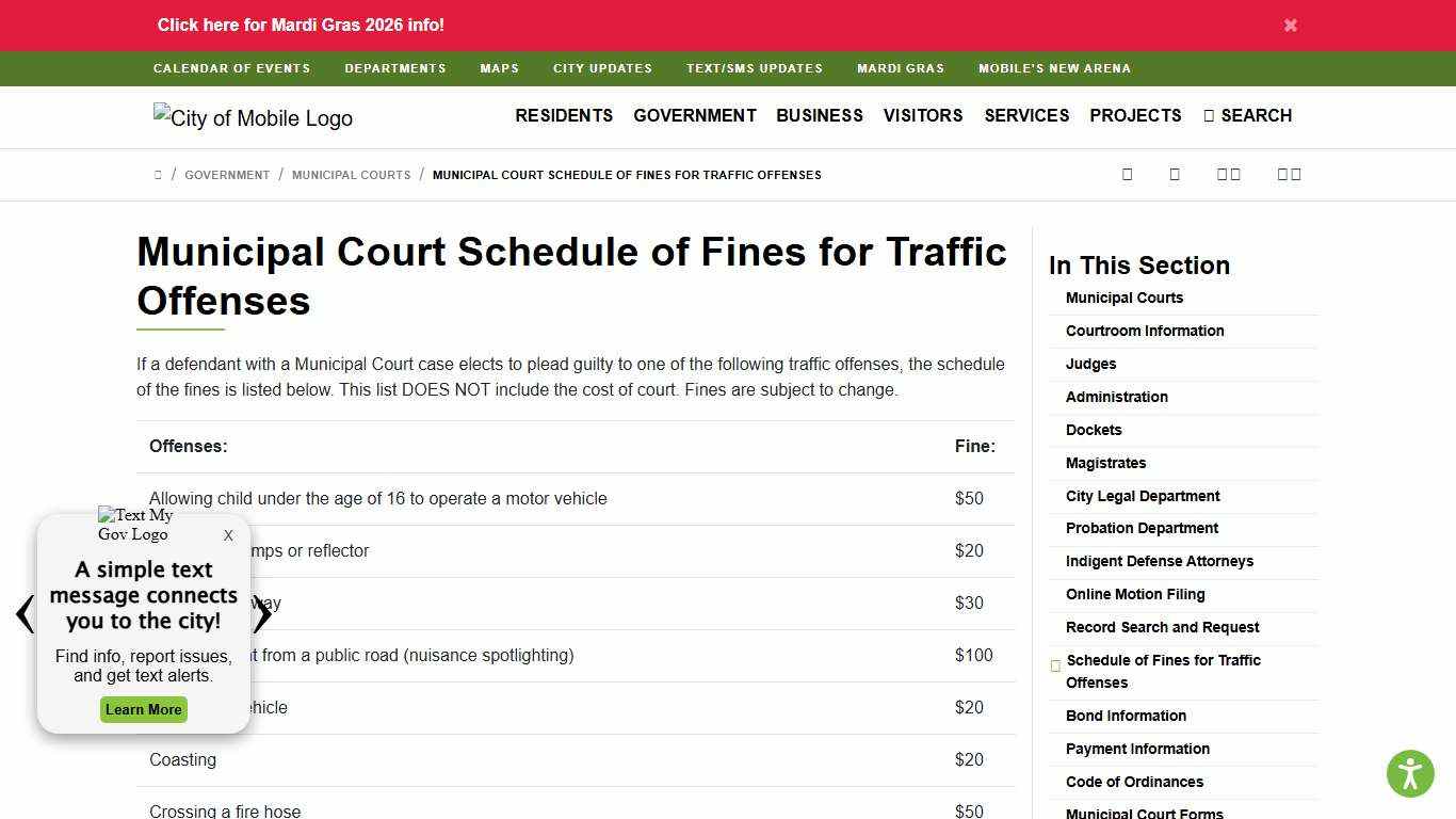 Municipal Court Schedule Of Fines For Traffic Offenses : City of Mobile