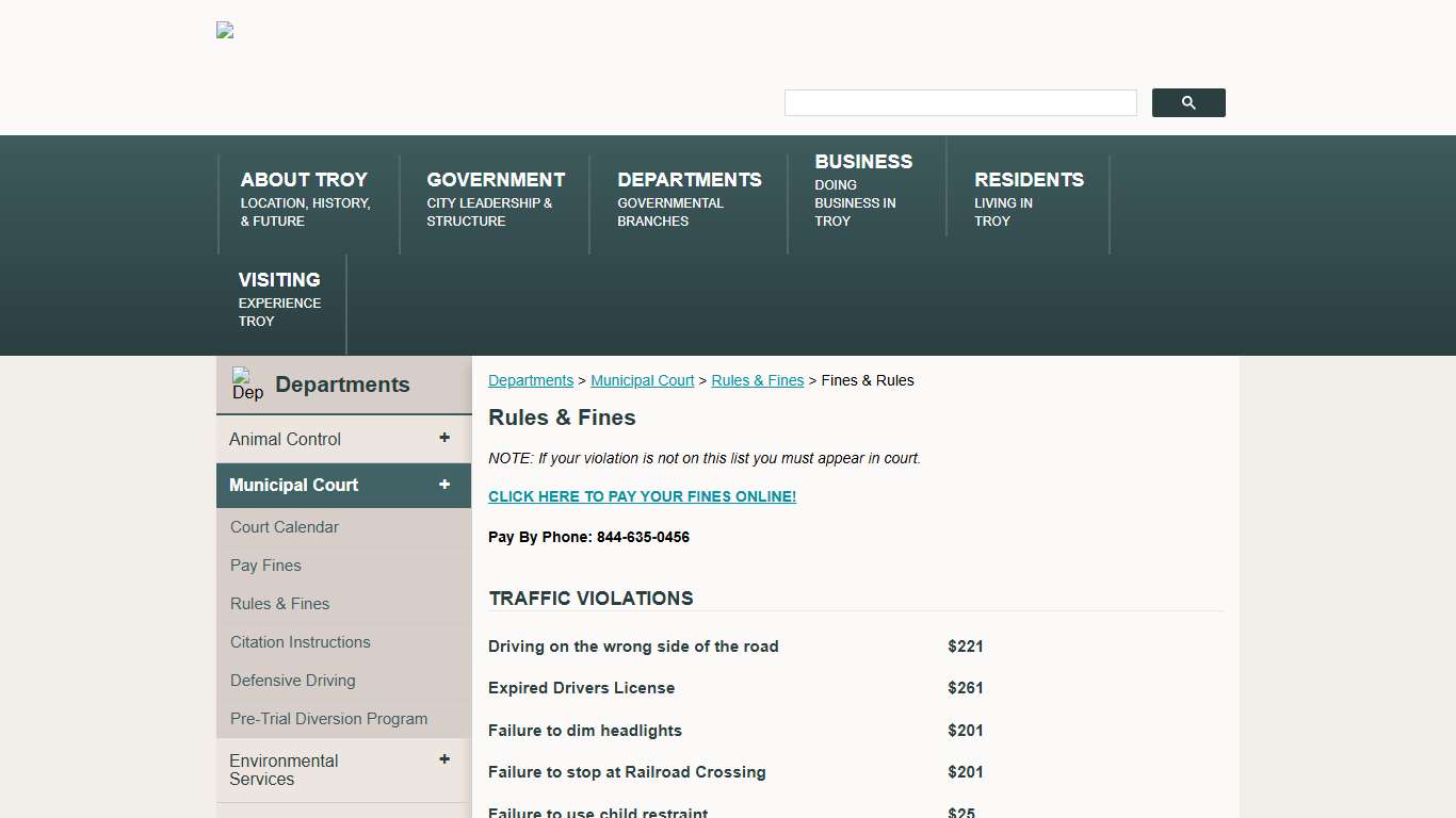 Fines & Rules - Troy, AL